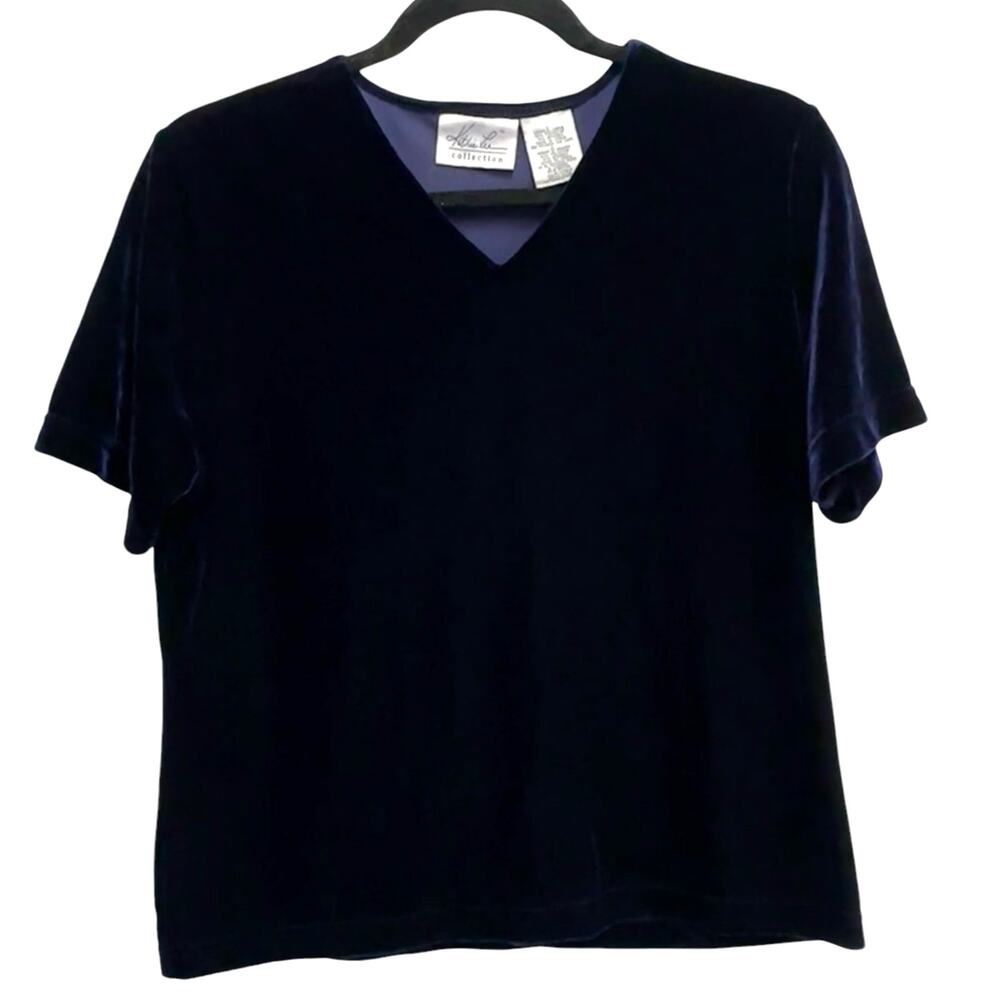 Kathie Lee Collection Vintage Purple Velvet V Neck Top‎ Women's Large